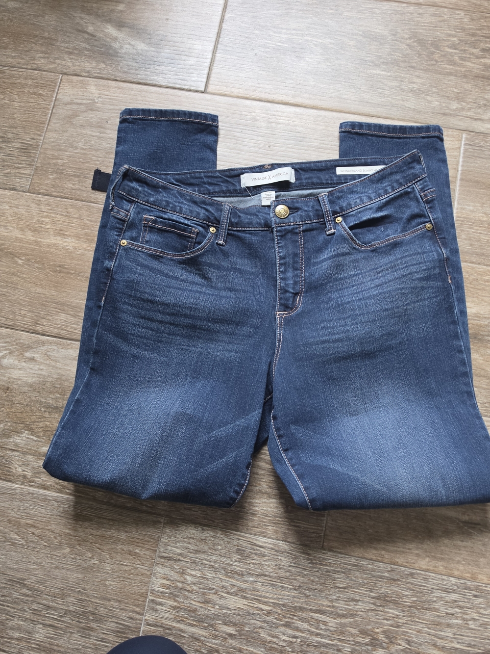 Women’s Dark Blue Stretch Jeans - Vintage America Size 8/29 Waist With Tie Ankle